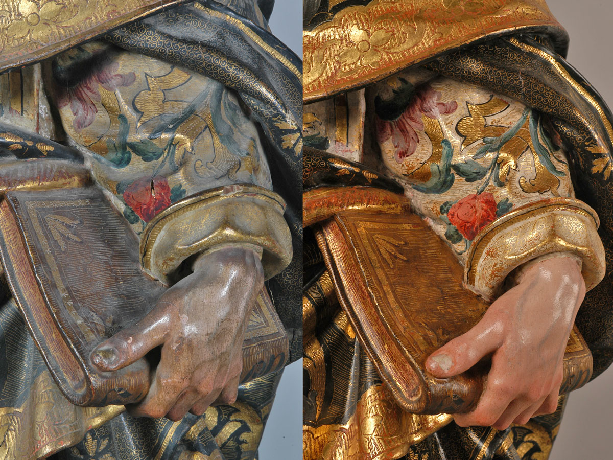 Detalle Santo Domingo de Guzmán. Palacio de San Telmo. Estado inicial y final. Fondo Gráfico IAPH/Imagen Jose Manuel Santos.